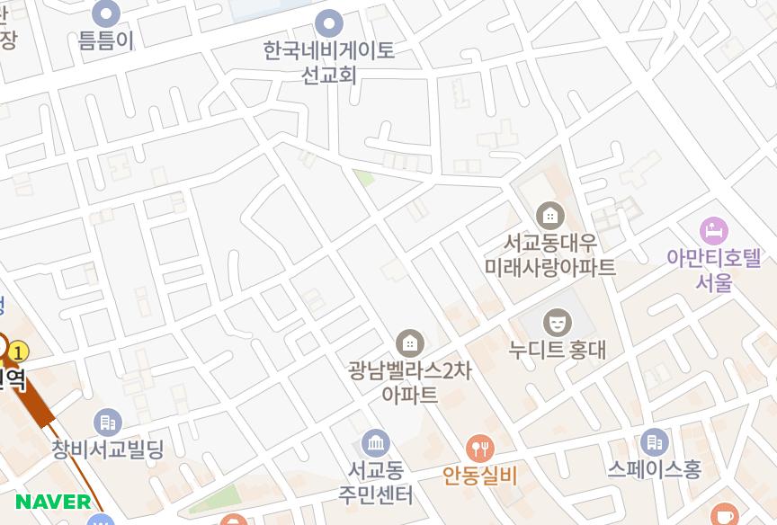 서울특별시 마포구 서교동 에덴지우 위치·실거래 시세 지도