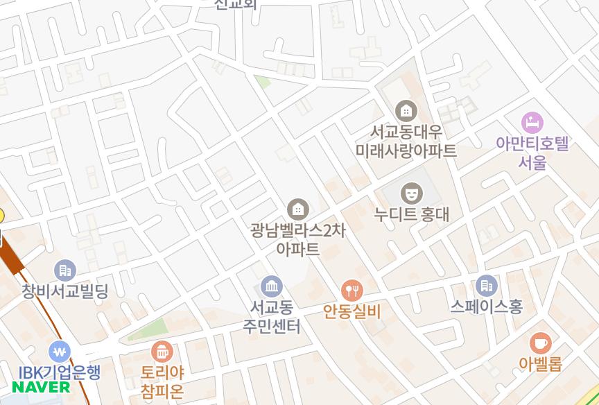 서울특별시 마포구 서교동 서교광남벨라스2차 위치·실거래 시세 지도