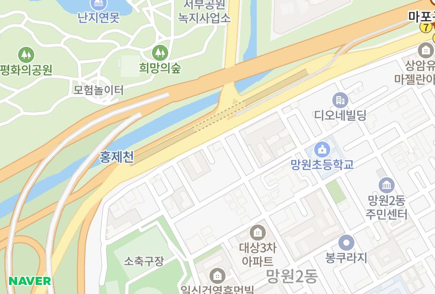 서울특별시 마포구 망원동 현대그린 위치·실거래 시세 지도