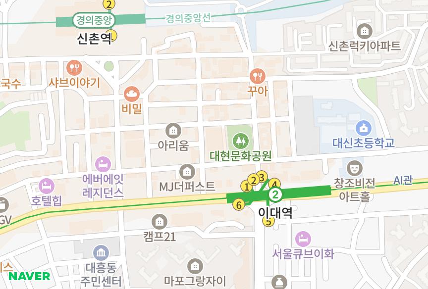 서울특별시 서대문구 대현동 예스에이피엠 위치·실거래 시세 지도