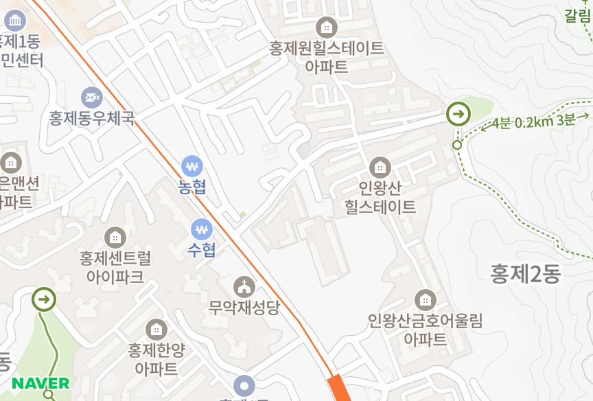 서울특별시 서대문구 홍제동 인왕 위치·실거래 시세 지도