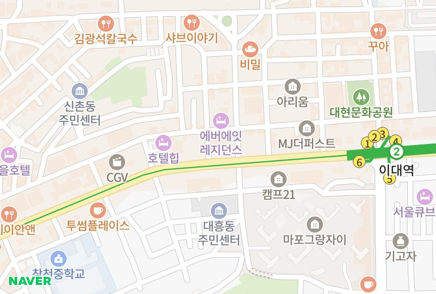 서울특별시 서대문구 대현동 신촌자이엘라 위치·실거래 시세 지도