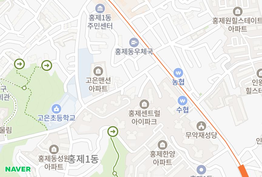 서울특별시 서대문구 홍제동 홍제원그린뷰 위치·실거래 시세 지도