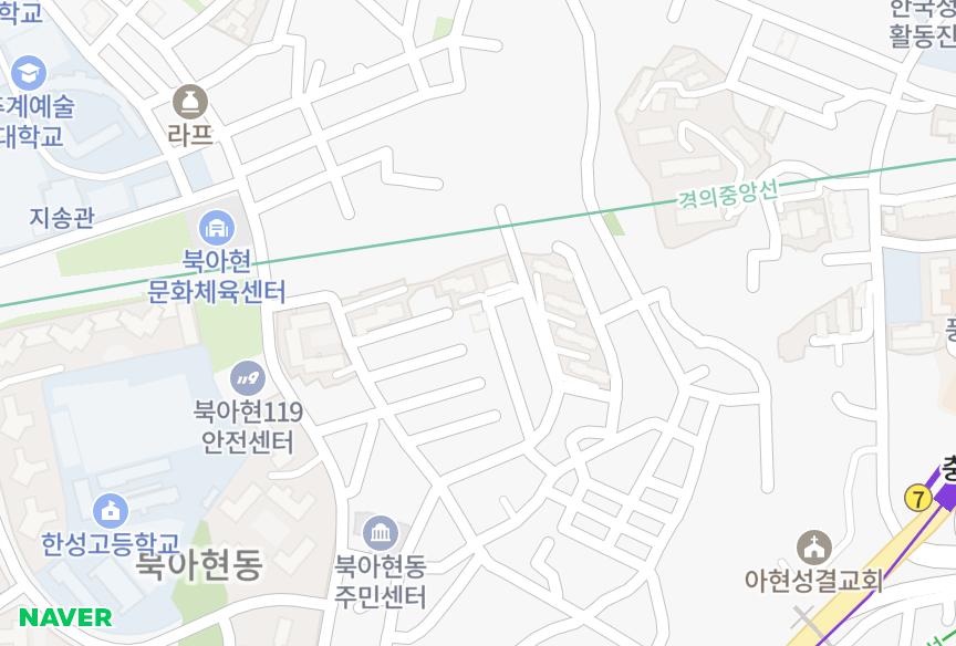 서울특별시 서대문구 북아현동 늘푸른 위치·실거래 시세 지도