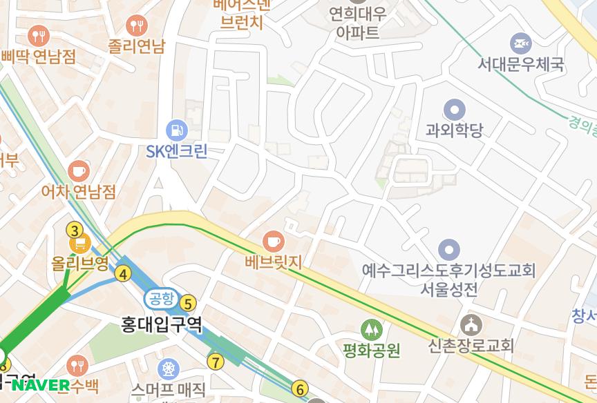 서울특별시 서대문구 창천동 엘르빌 위치·실거래 시세 지도