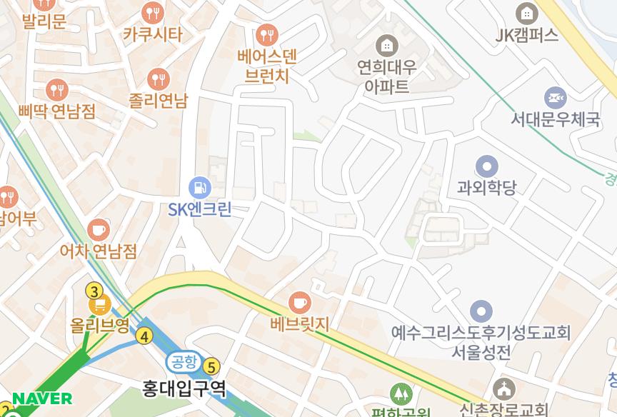 서울특별시 서대문구 창천동 엘르빌2 위치·실거래 시세 지도