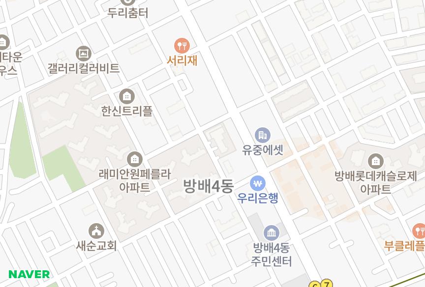 서울특별시 서초구 방배동 방배씨티 위치·실거래 시세 지도