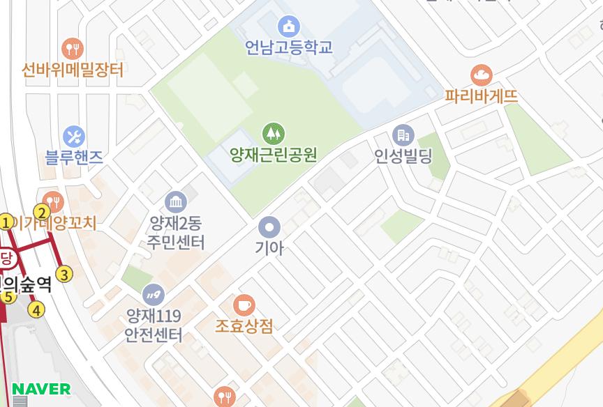 서울특별시 서초구 양재동 파크사이드 위치·실거래 시세 지도
