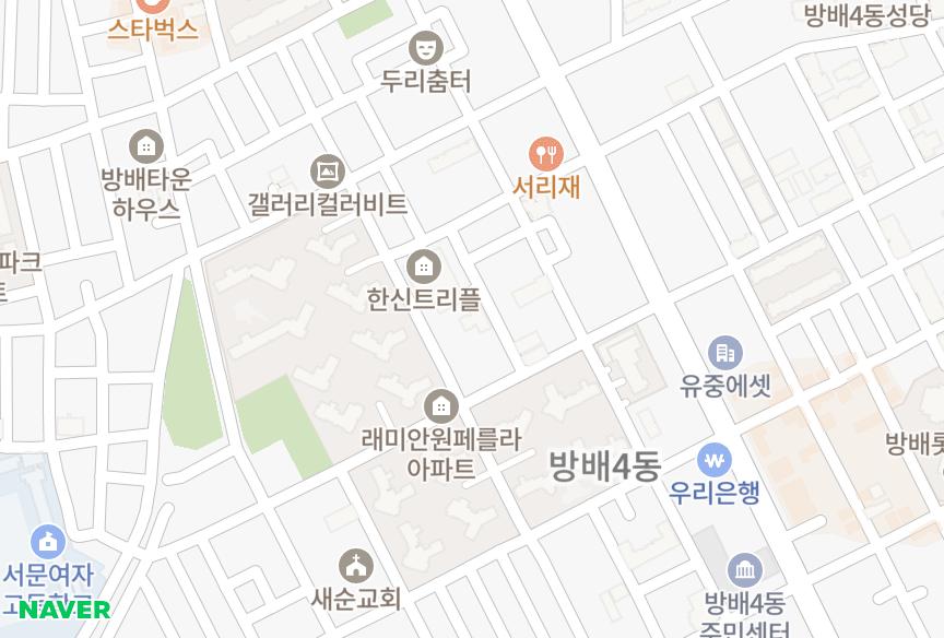 서울특별시 서초구 방배동 방배트리플 위치·실거래 시세 지도