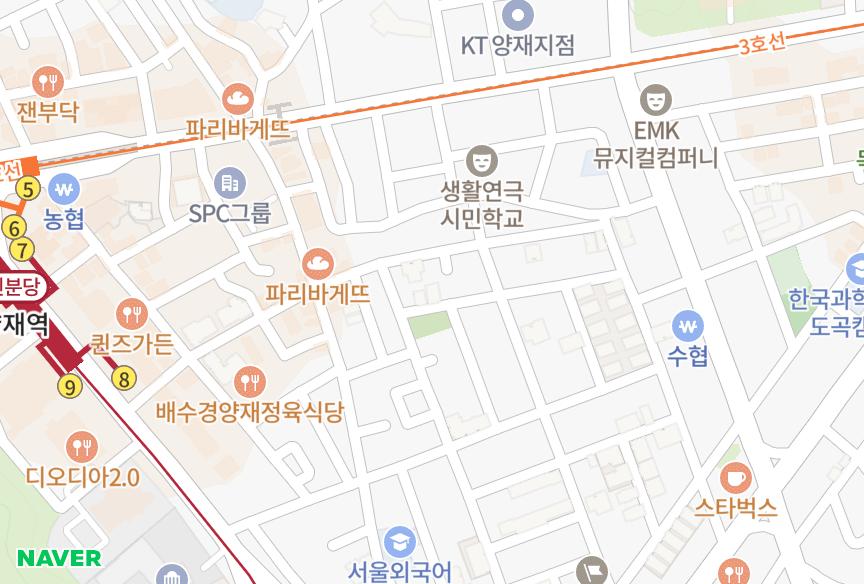 서울특별시 서초구 양재동 태양파크빌 위치·실거래 시세 지도