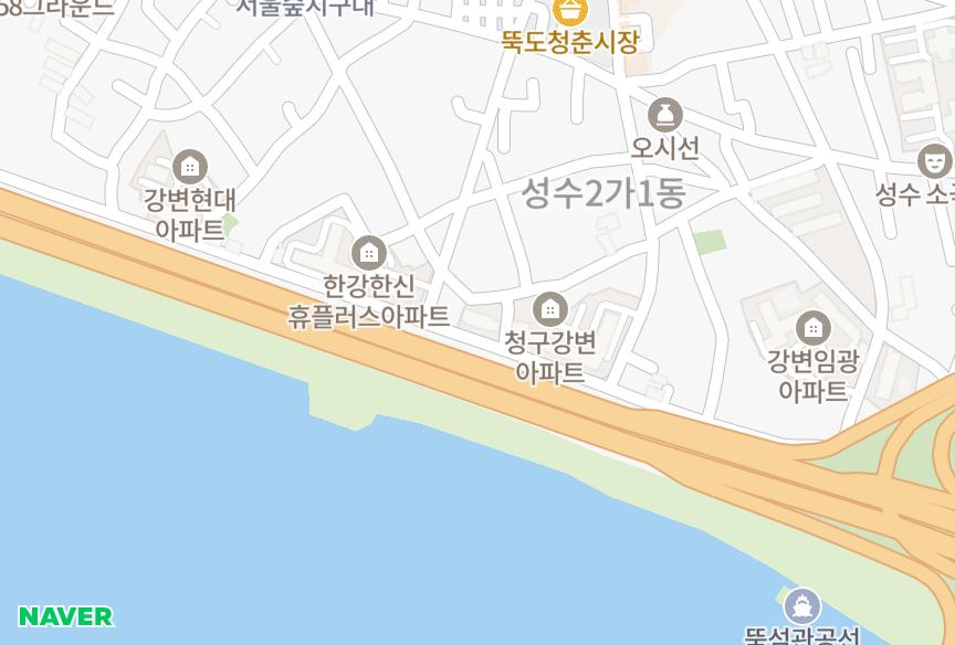 서울특별시 성동구 성수동2가 강변청구3차 위치·실거래 시세 지도
