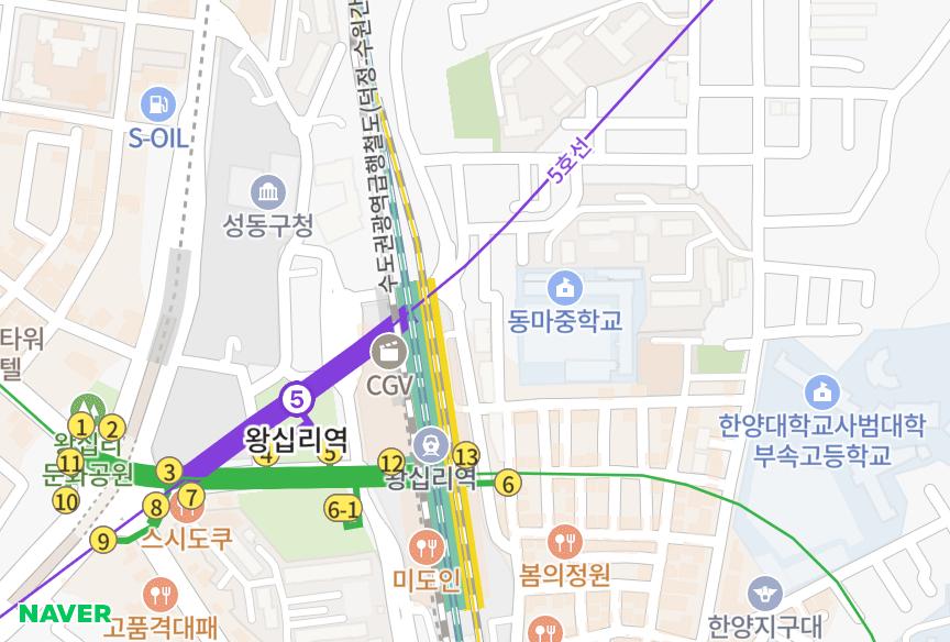 서울특별시 성동구 행당동 서울숲한성 위치·실거래 시세 지도