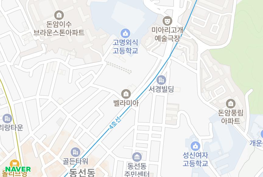 서울특별시 성북구 동선동4가 동선한양수자인 위치·실거래 시세 지도