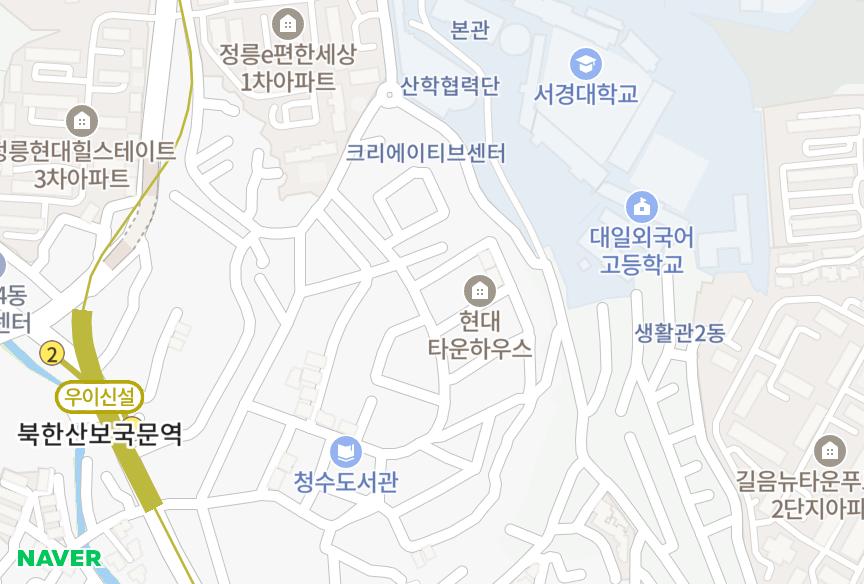 서울특별시 성북구 정릉동 대창쉐르빌 위치·실거래 시세 지도