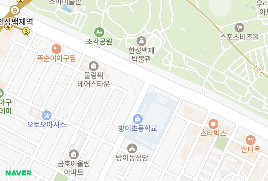 서울특별시 송파구 방이동 올림픽공원한승오디브 위치·실거래 시세 지도