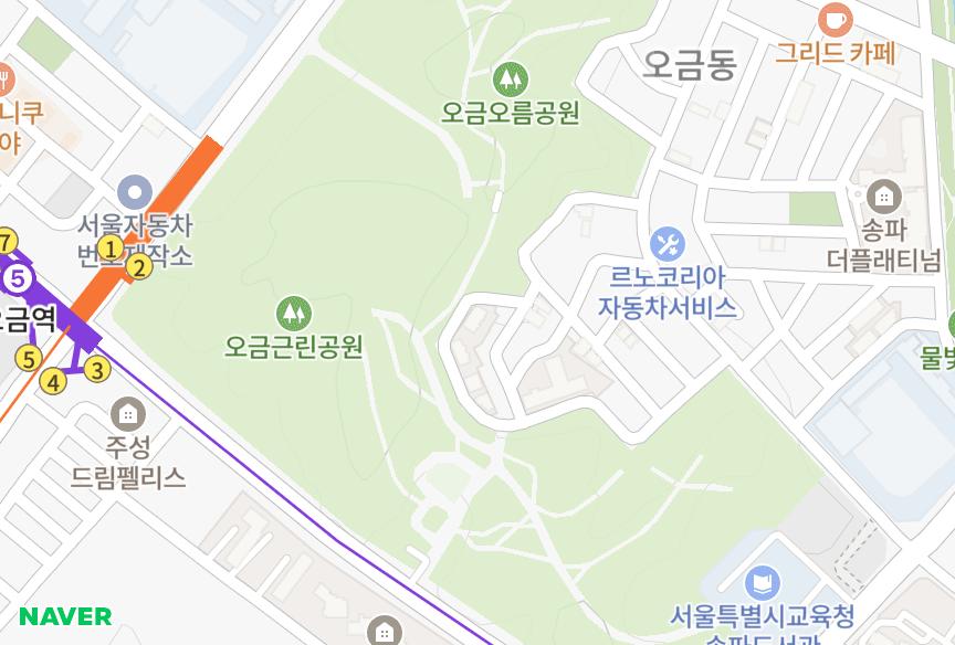 서울특별시 송파구 오금동 혜성공원 위치·실거래 시세 지도