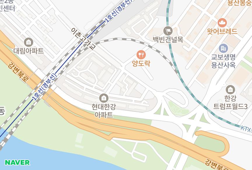 서울특별시 용산구 이촌동 강변 위치·실거래 시세 지도