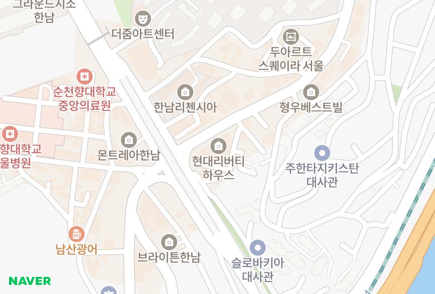 서울특별시 용산구 한남동 현대리버티하우스 위치·실거래 시세 지도