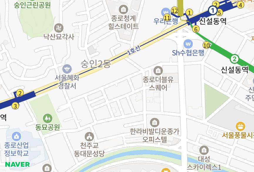 서울특별시 종로구 숭인동 종로유케이201차 위치·실거래 시세 지도