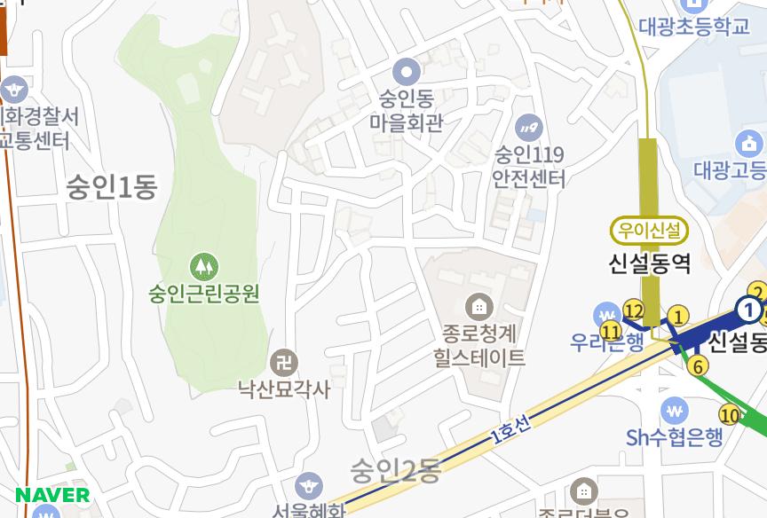 서울특별시 종로구 숭인동 도시그린빌라 위치·실거래 시세 지도
