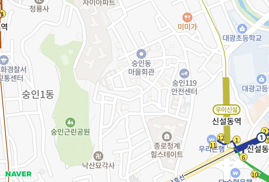 서울특별시 종로구 숭인동 오성 위치·실거래 시세 지도
