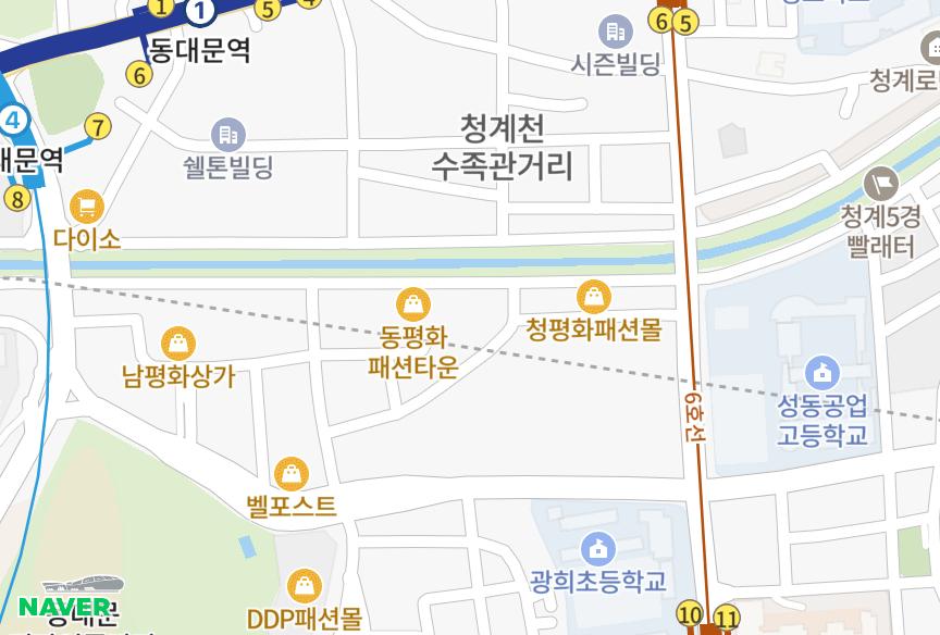 서울특별시 중구 신당동 동평화패션타운 위치·실거래 시세 지도