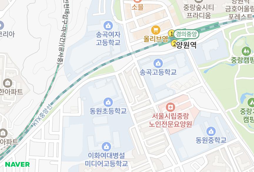 서울특별시 중랑구 망우동 개나리 위치·실거래 시세 지도