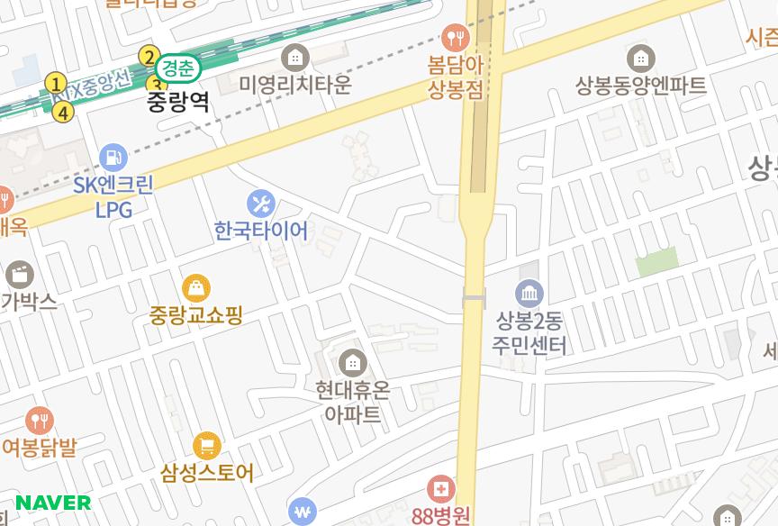 서울특별시 중랑구 상봉동 베스트엘리시온 위치·실거래 시세 지도