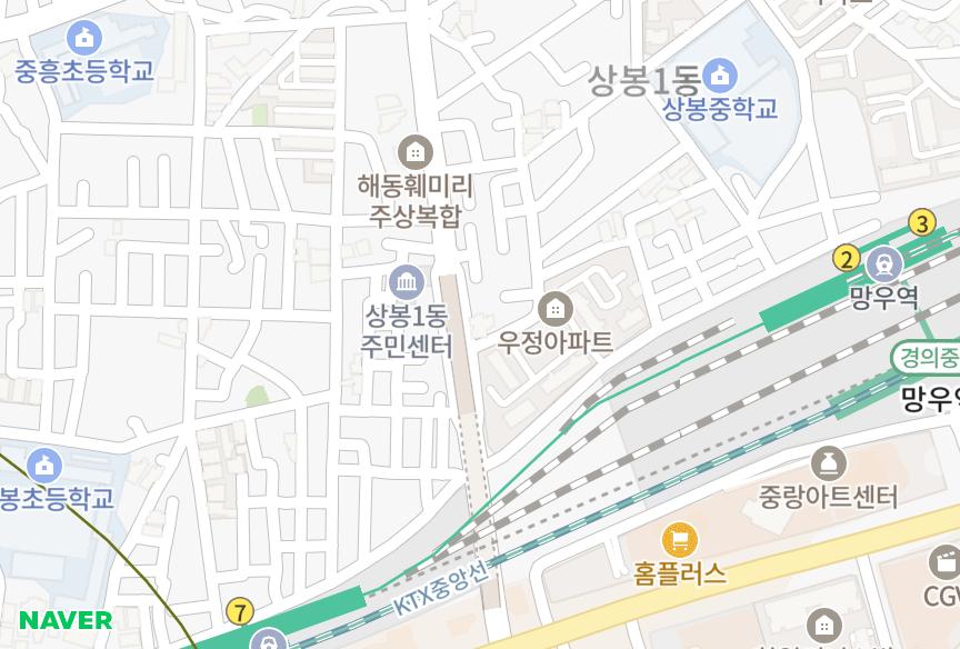 서울특별시 중랑구 상봉동 정우 위치·실거래 시세 지도