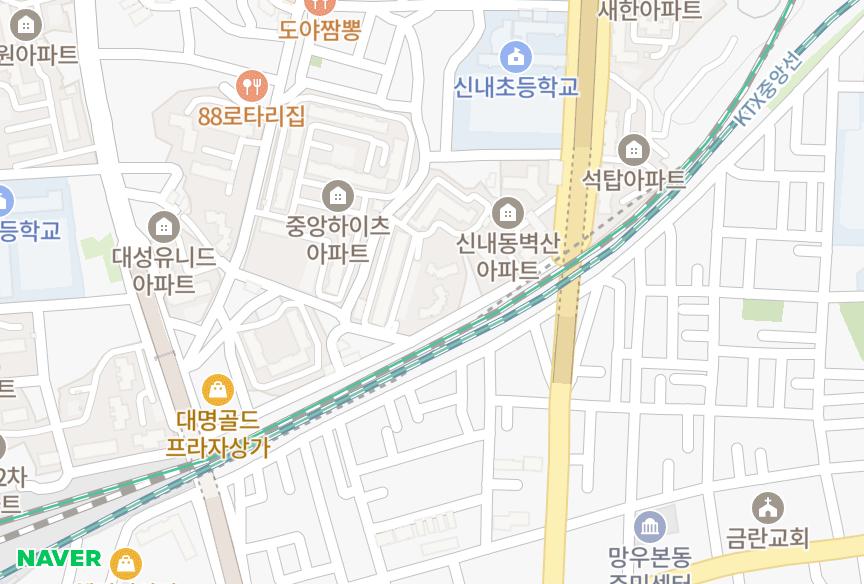 서울특별시 중랑구 신내동 망우역신원아침도시 위치·실거래 시세 지도
