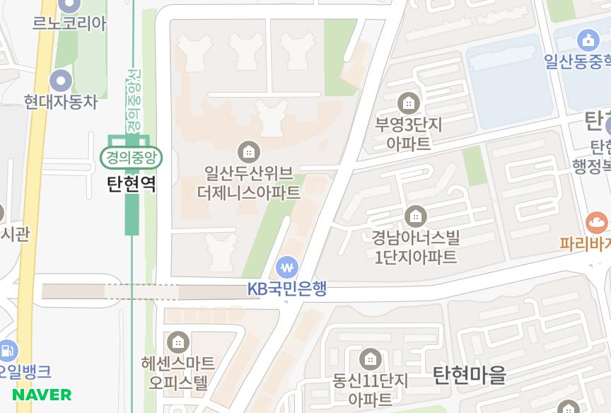 경기도 고양시 일산서구 탄현동 까뮤이스테이트 위치·실거래 시세 지도