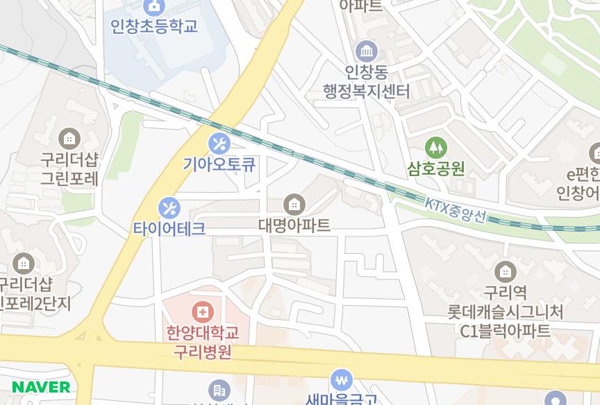 경기도 구리시 인창동 대명 위치·실거래 시세 지도
