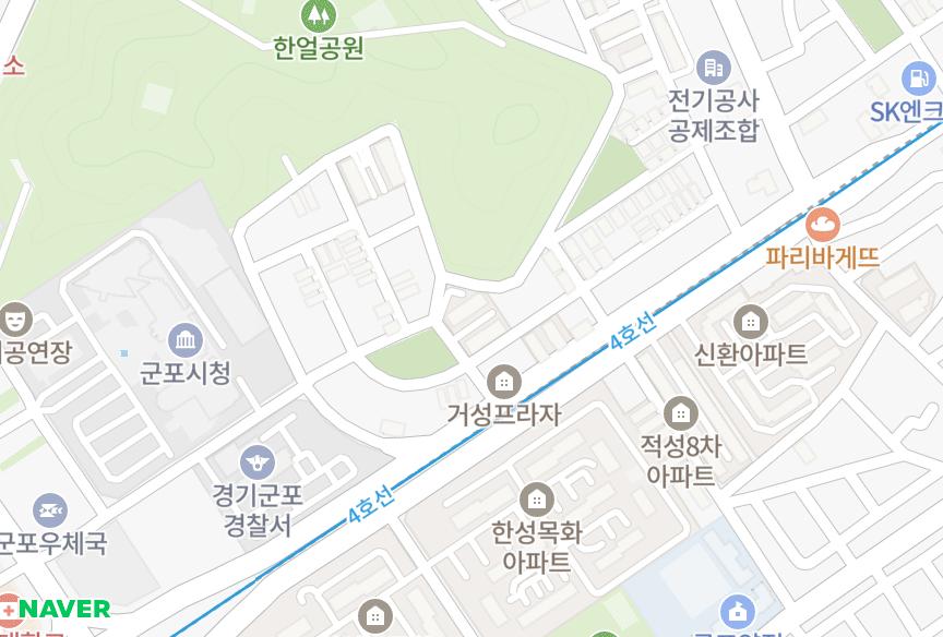 경기도 군포시 금정동 한양 위치·실거래 시세 지도