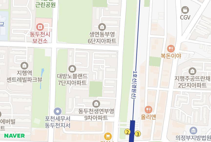 경기도 동두천시 지행동 대방노블랜드8단지 위치·실거래 시세 지도