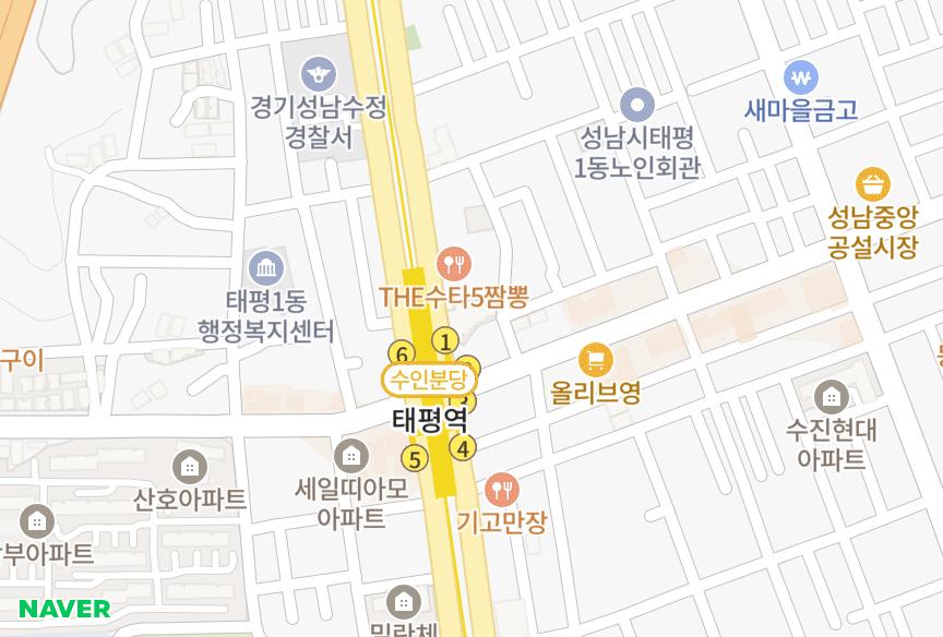 경기도 성남시 수정구 태평동 삼능스페이스향 위치·실거래 시세 지도