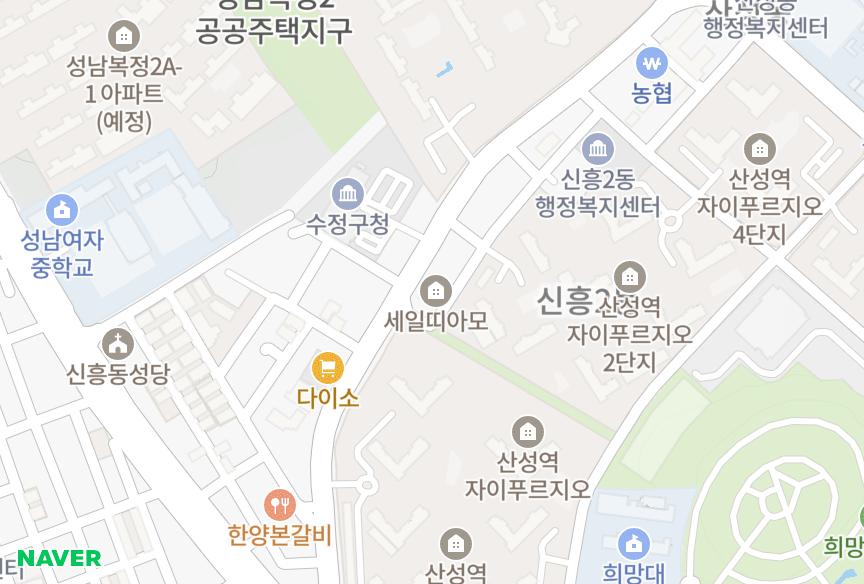 경기도 성남시 수정구 신흥동 세일띠아모 위치·실거래 시세 지도