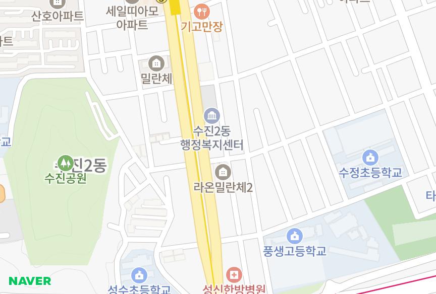 경기도 성남시 수정구 수진동 밀란체3차 위치·실거래 시세 지도