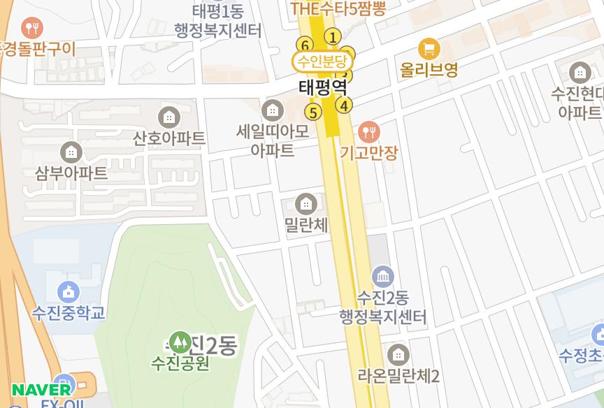 경기도 성남시 수정구 수진동 밀란체1차 위치·실거래 시세 지도