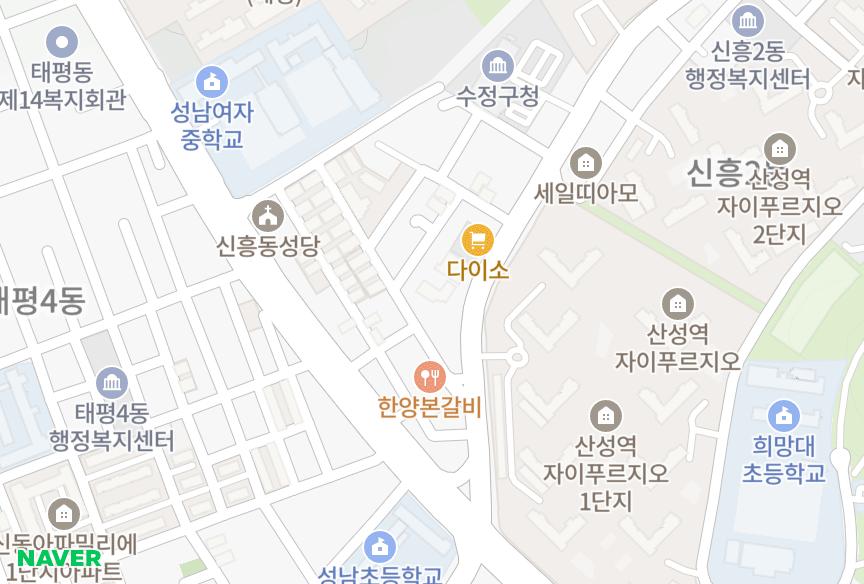 경기도 성남시 수정구 신흥동 예일위플러스 위치·실거래 시세 지도