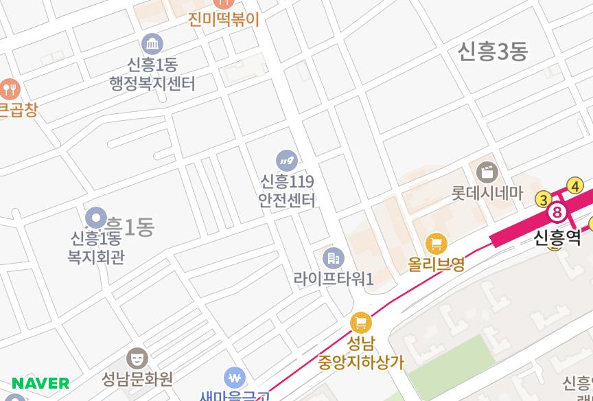 경기도 성남시 수정구 신흥동 신세계 위치·실거래 시세 지도