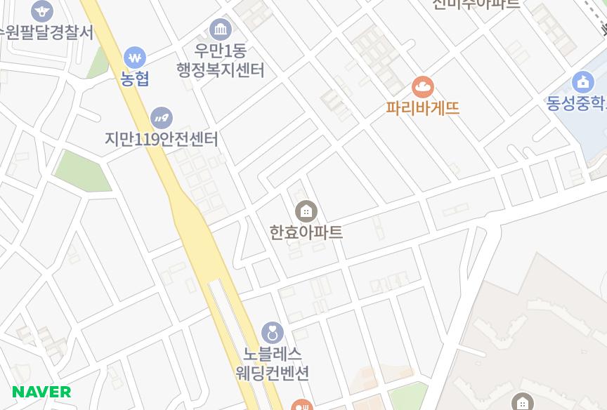 경기도 수원시 팔달구 우만동 한효우만타운 위치·실거래 시세 지도