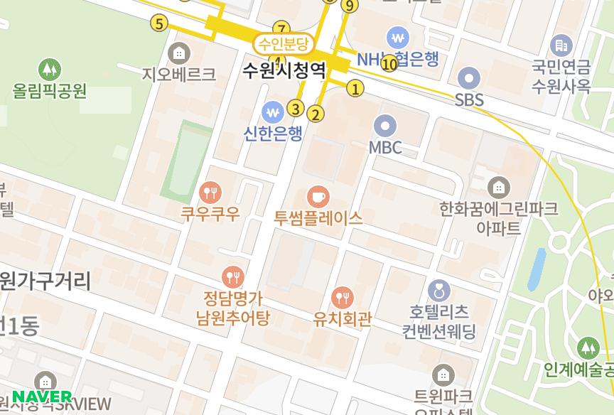 경기도 수원시 팔달구 인계동 수원시청역선경센트럴파크 위치·실거래 시세 지도