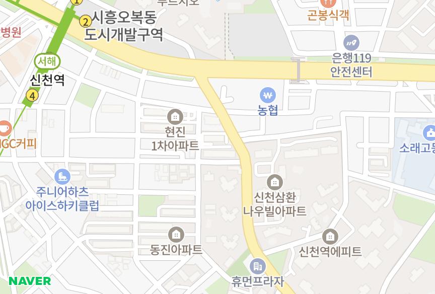 경기도 시흥시 신천동 신천현진2차 위치·실거래 시세 지도