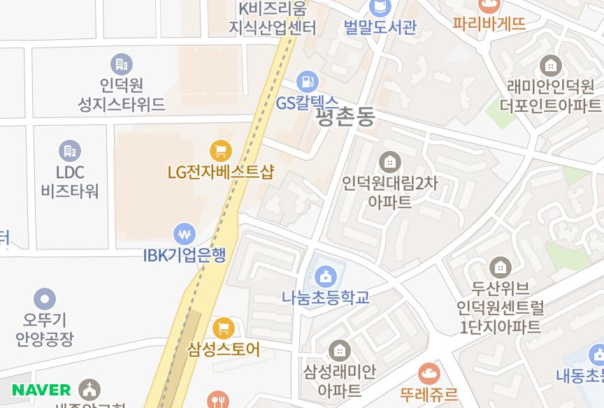 경기도 안양시 동안구 평촌동 천평대 위치·실거래 시세 지도