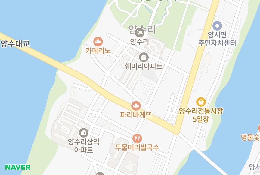 경기도 양평군 양서면 양수리 훼미리 위치·실거래 시세 지도