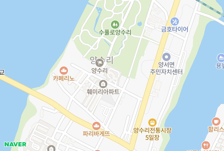 경기도 양평군 양서면 양수리 더리버파크 위치·실거래 시세 지도