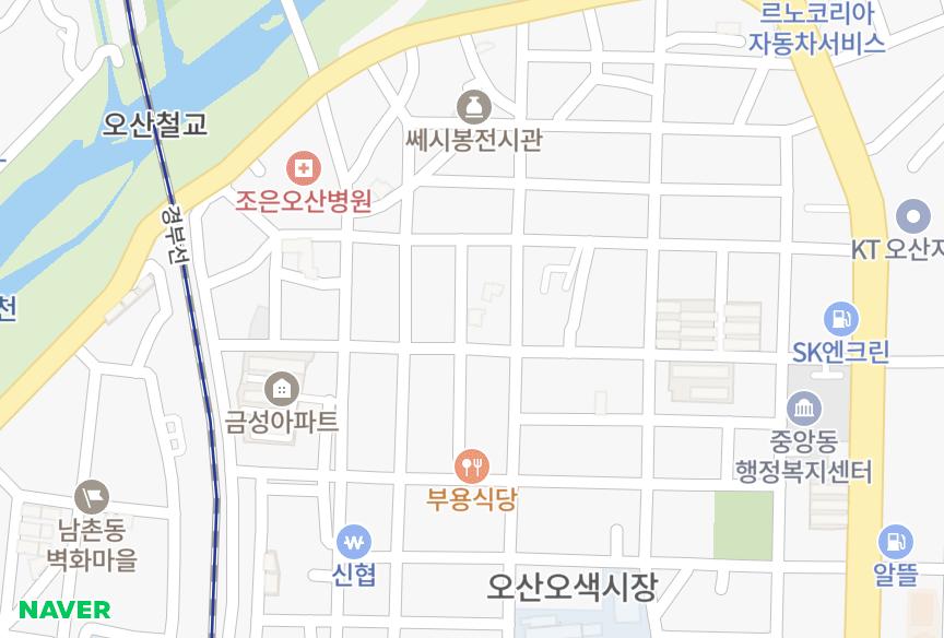 경기도 오산시 오산동 씨앤엠파크 위치·실거래 시세 지도