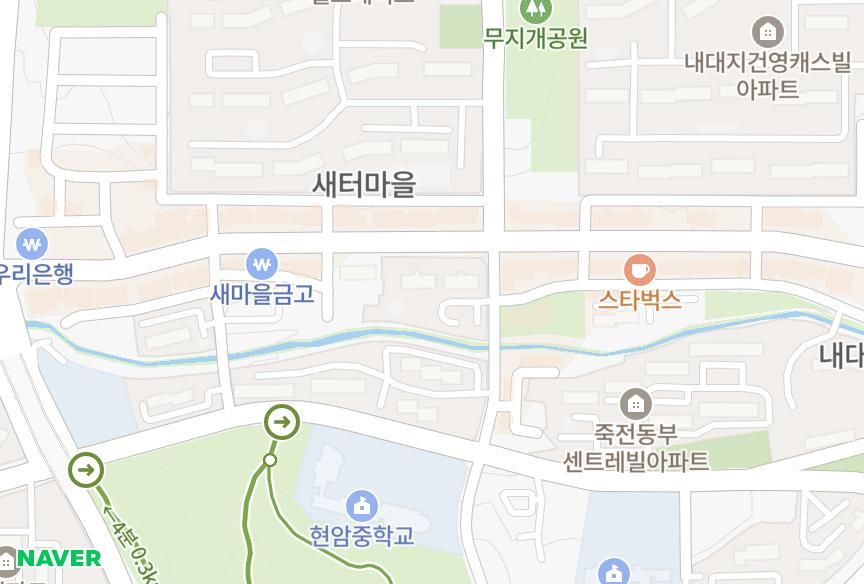 경기도 용인시 수지구 죽전동 새터마을푸르지오 위치·실거래 시세 지도