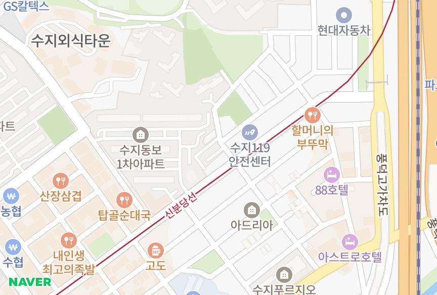 경기도 용인시 수지구 풍덕천동 원흥 위치·실거래 시세 지도