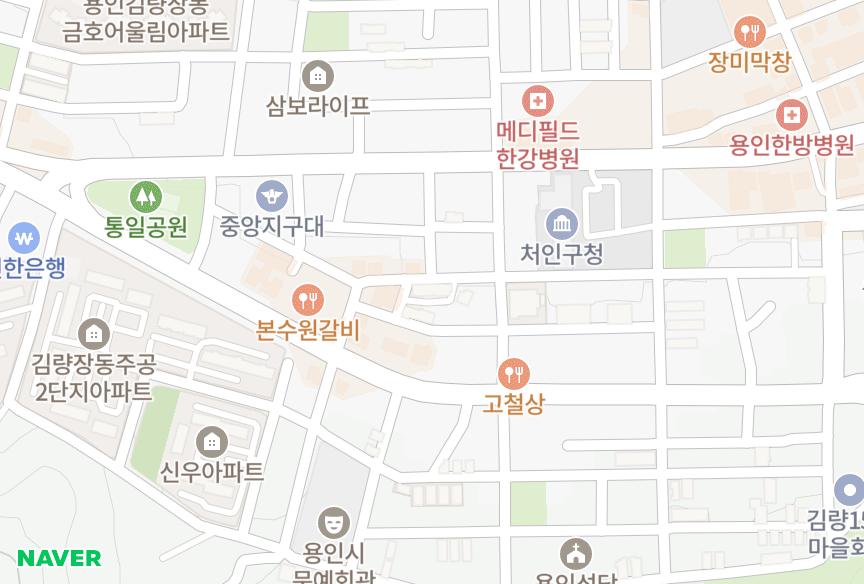 경기도 용인시 처인구 김량장동 유장 위치·실거래 시세 지도